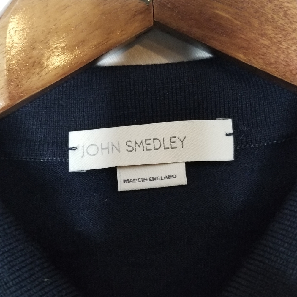 John Smedley Polo Longsleeves Sweater Pure Wool Size XL Navy Blue - Picture 5 of 9